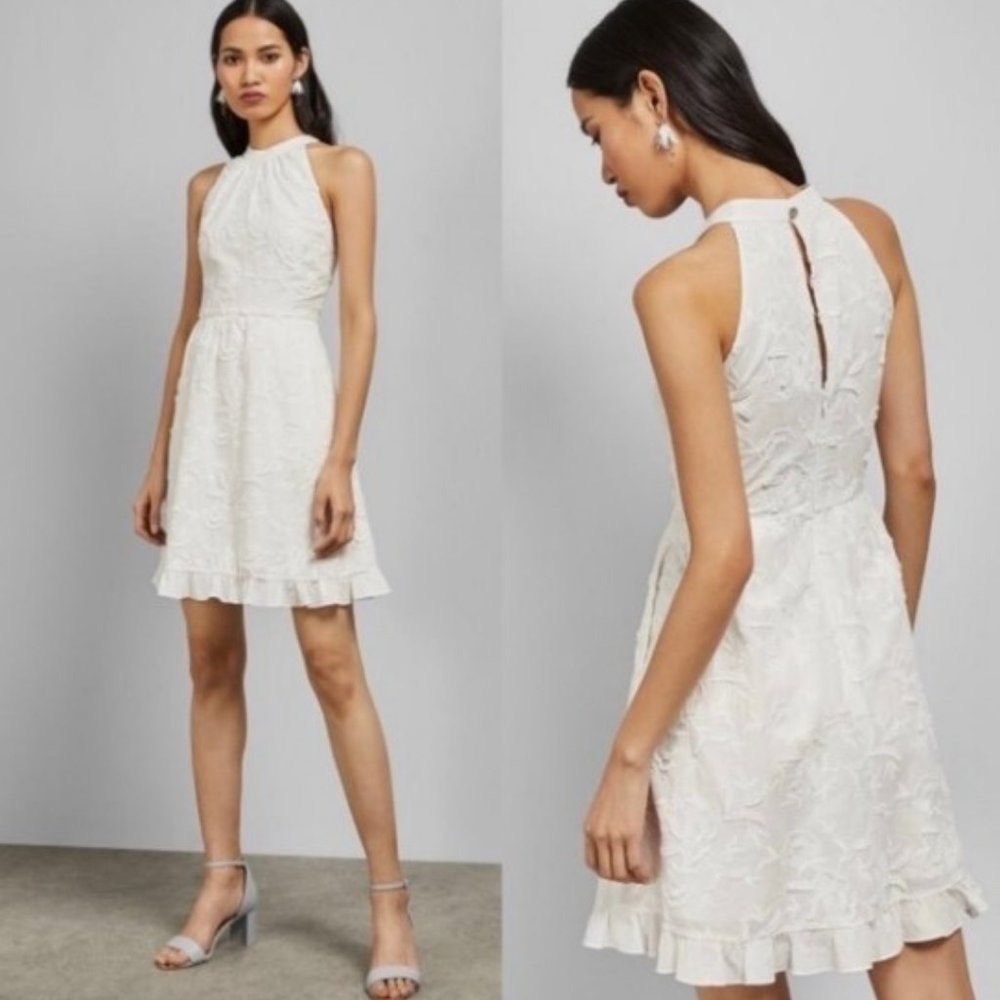 Ted Baker London Lorene White Floral Jacquard Halter Dress‎  Size 1 US 4